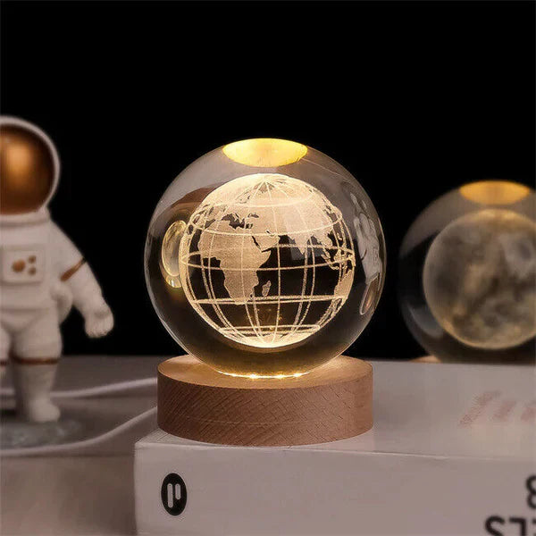 AstroGlobe 3D Lamp – Bolvormige Houten Tafel lamp met Warm-LED Licht en Planetenontwerp