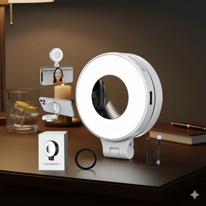 LumiClip Draagbare Selfie-Ringlicht met Clip – Magnetisch en Oplaadbaar