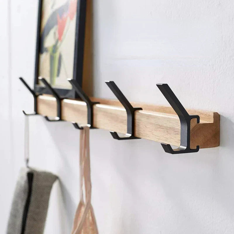 Nordivo Wandgarderobe met beweegbare dubbele haken | Scandinavisch ontwerp | Hout & Aluminium | Ruimtebesparend & Modern
