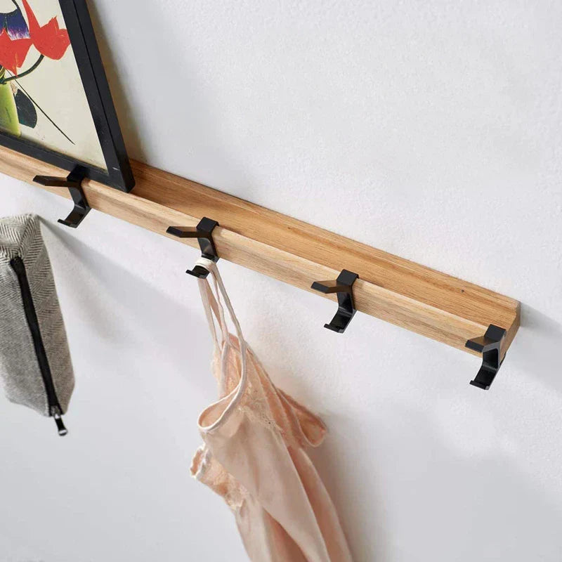Nordivo Wandkapstok met Verplaatsbare Dubbele Haken | Scandinavisch Ontwerp | Hout & Aluminium | Ruimtebesparend & Modern