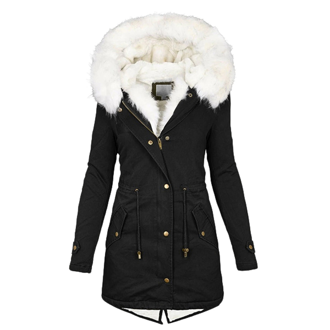 Warme Fleecegevoerde Winterjas Dames – Winddichte Lange Jas met Capuchon