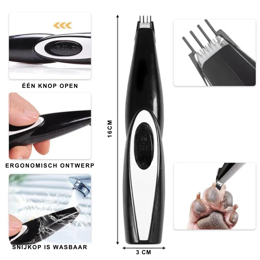 Draadloze Hondenverzorgingsschaar, Professionele Huisdiertrimmer voor Gevoelige Gebieden, USB Oplaadbaar, Stille Werking, Roestvrijstaal