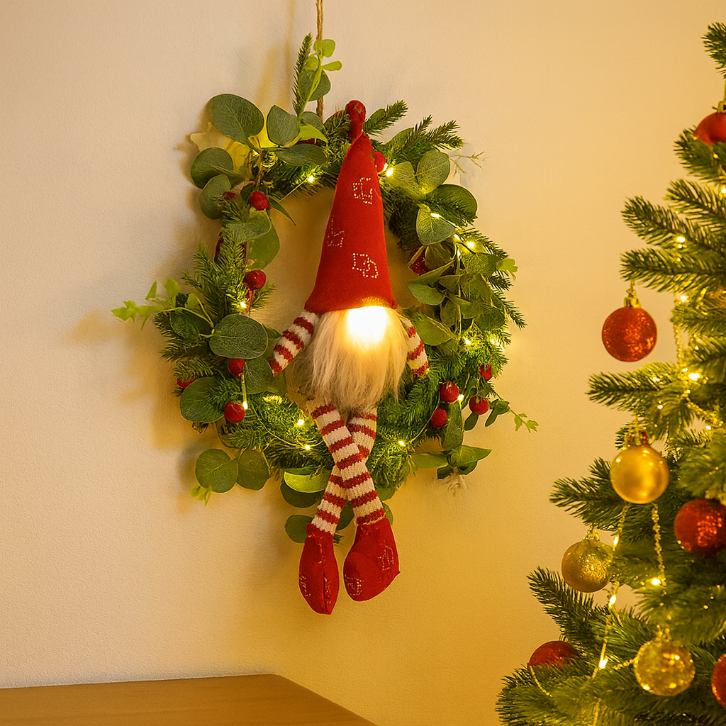 Christmas Kerstkrans met Kabouter – Decoratieve LED Kerstverlichting