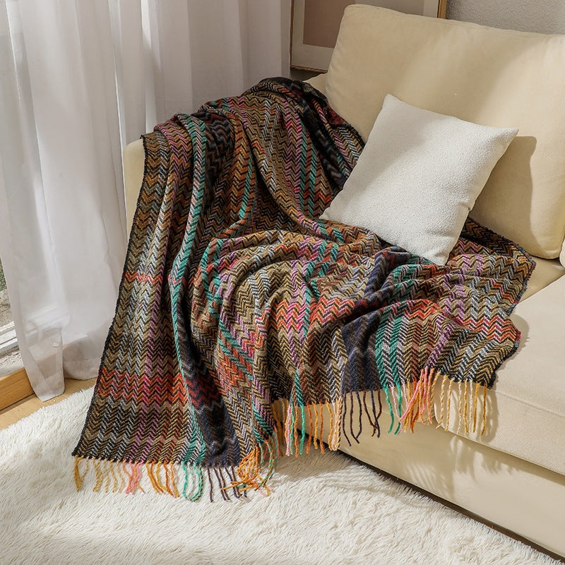 Geweven Plaid Deken met Franjes – Decoratieve Bankdeken
