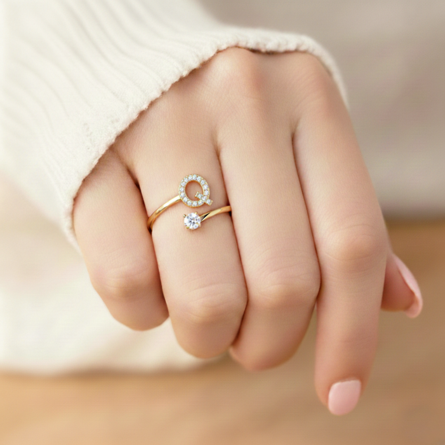MonoCharm | Verstelbare Initial Ring Classic met Cadeau Doos en Kaart Bericht