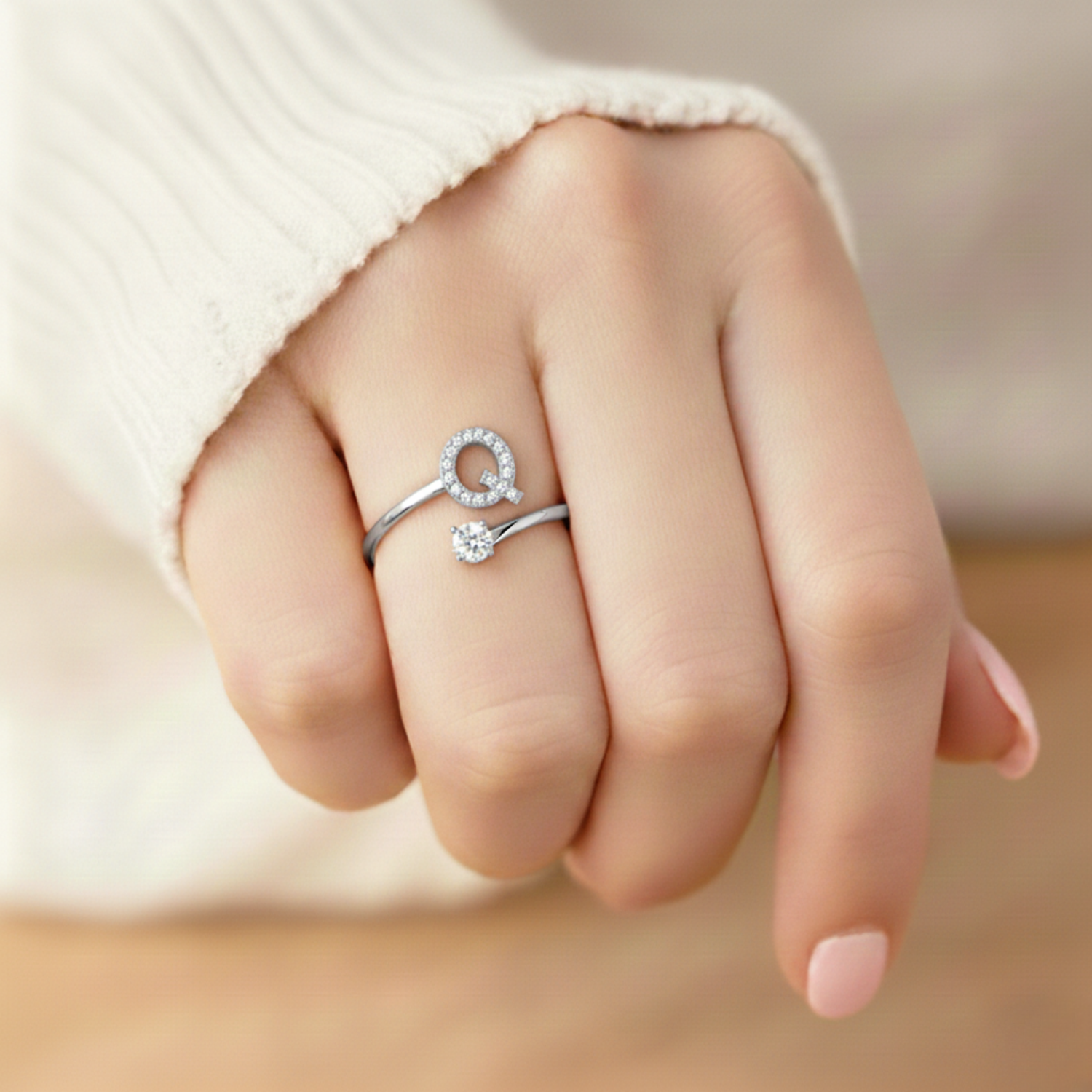 MonoCharm | Verstelbare Initial Ring Classic met Cadeau Doos en Kaart Bericht