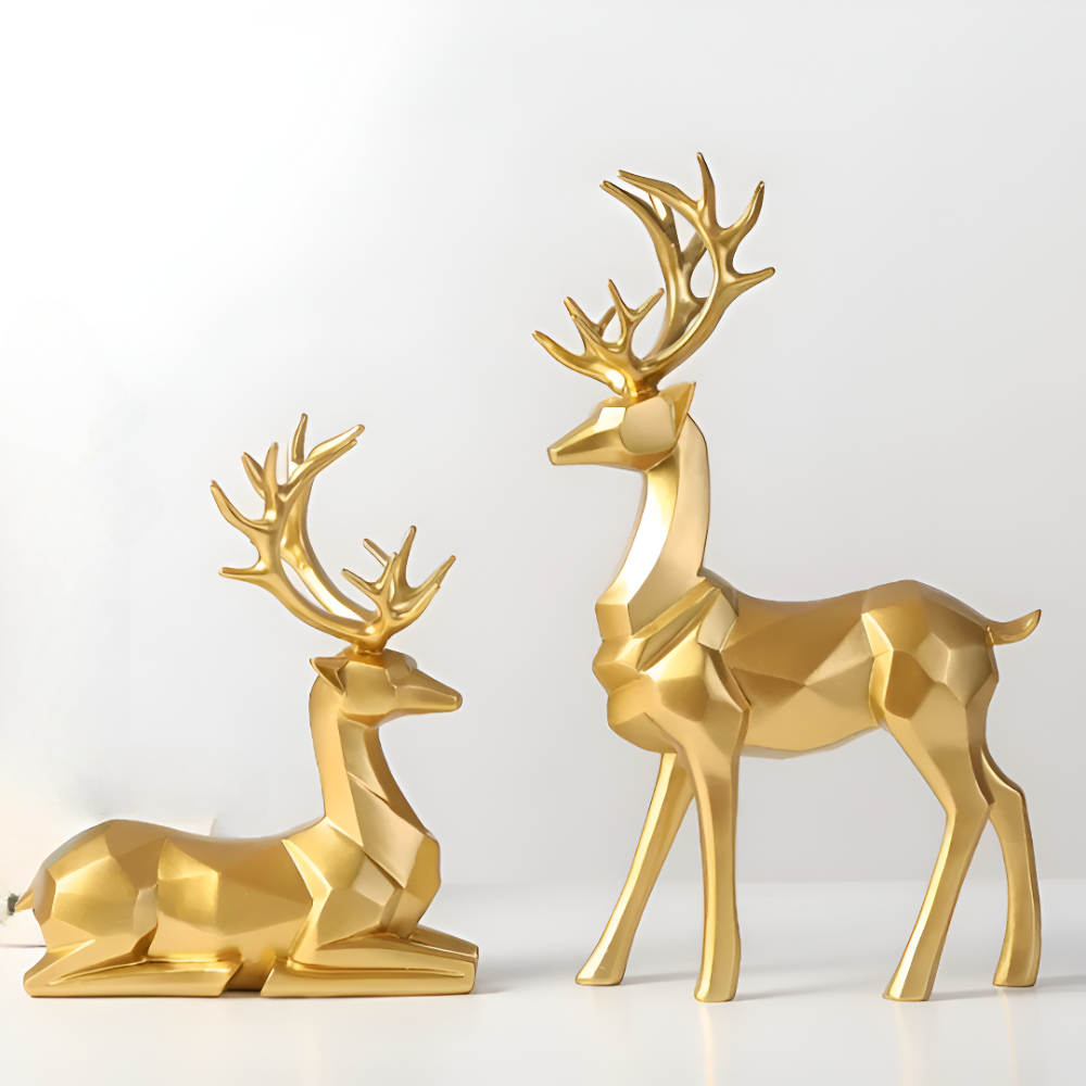 Geometrische Rendier Figuren Set – Moderne 2-delige Resin Decoratie