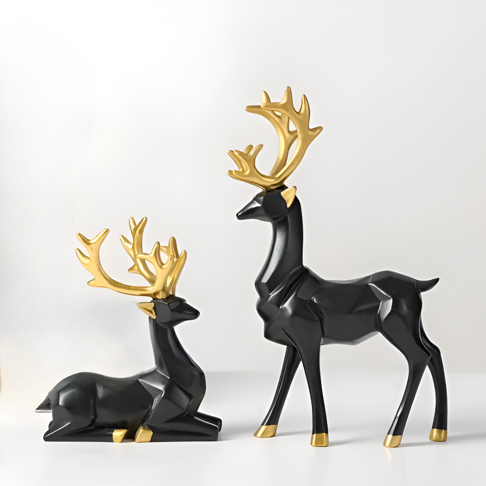 Geometrische Rendier Figuren Set – Moderne 2-delige Resin Decoratie