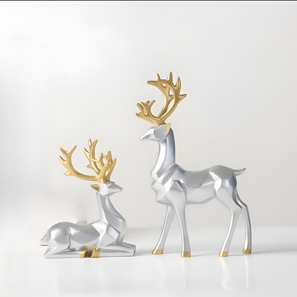 Geometrische Rendier Figuren Set – Moderne 2-delige Resin Decoratie