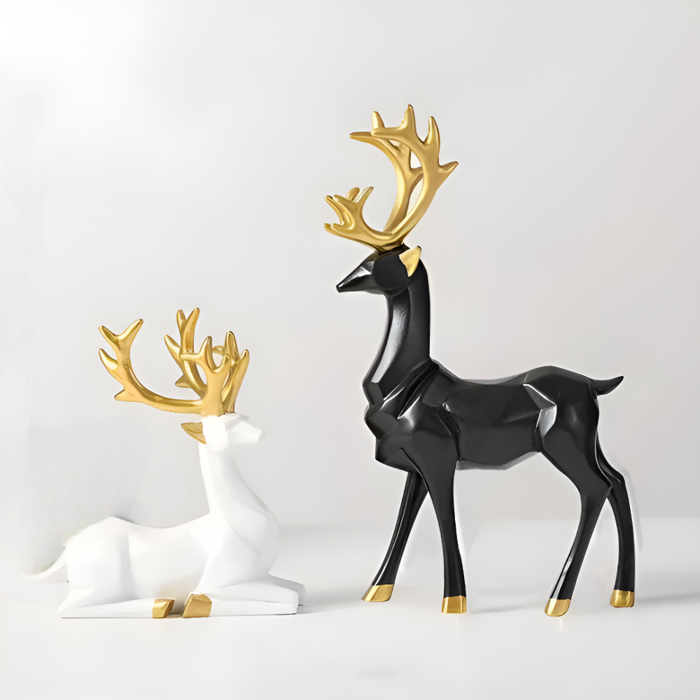 Geometrische Rendier Figuren Set – Moderne 2-delige Resin Decoratie