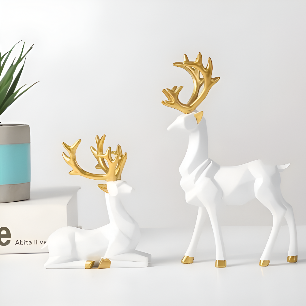 Geometrische Rendier Figuren Set – Moderne 2-delige Resin Decoratie