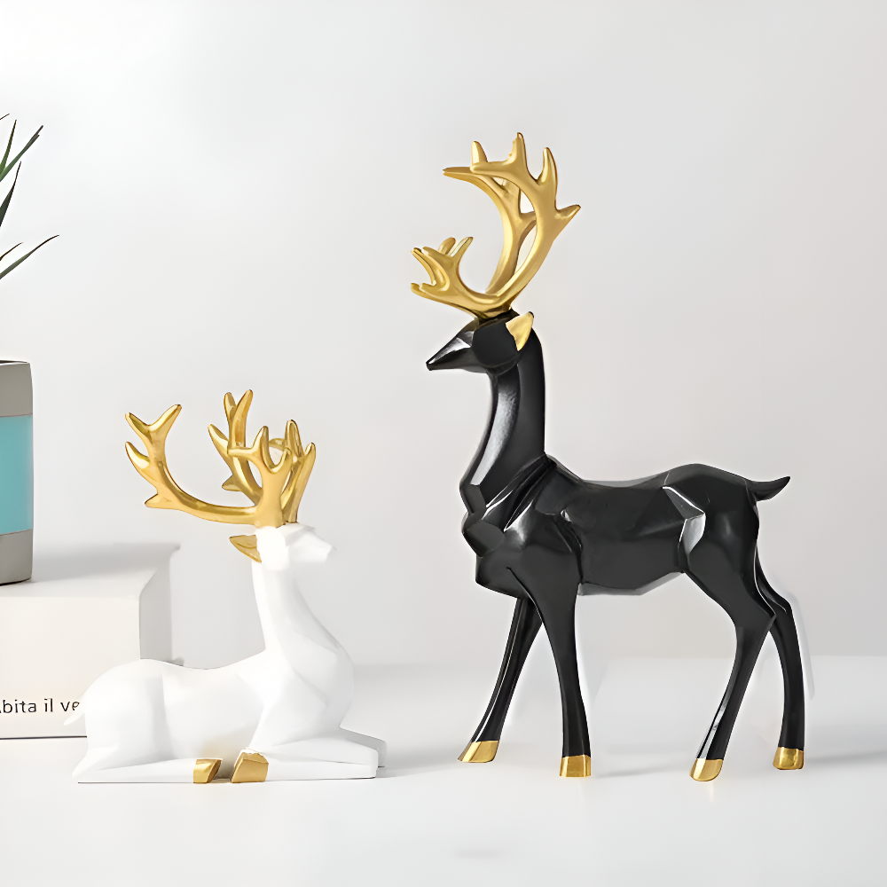 Geometrische Rendier Figuren Set – Moderne 2-delige Resin Decoratie