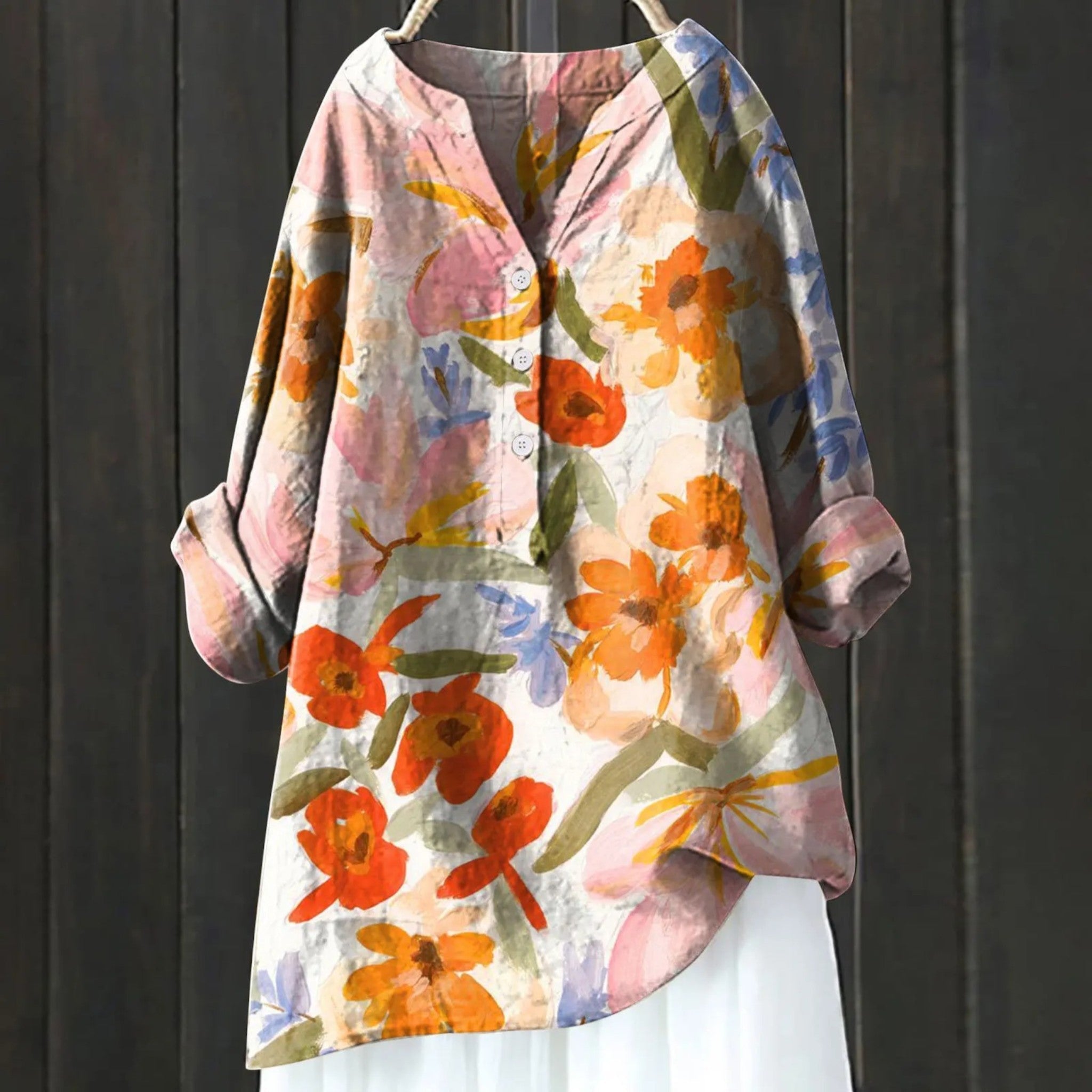 Bloemenblouse Met V-hals | Lange Mouwen