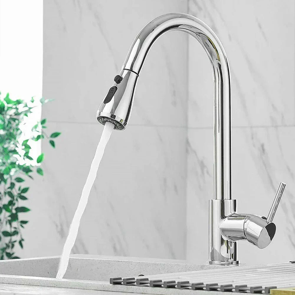 Uittrekbare kraan met enkele hendelmixer – Flexibele kraan met douchefunctie, Hoogwaardige roestvrij staal, Ideaal voor moderne keukens, Eenvoudige installatie