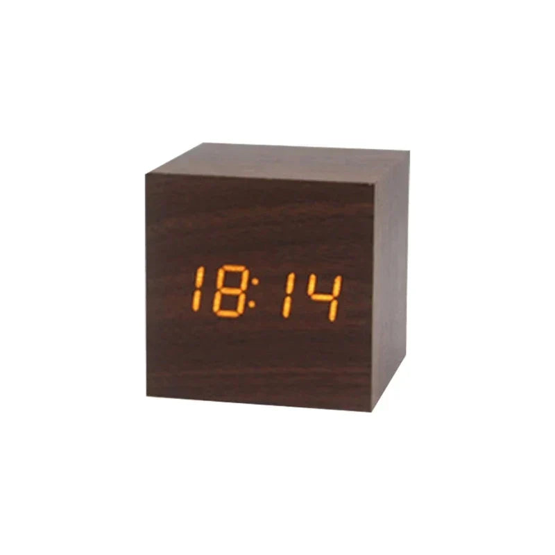 Houten LED-alarmklok met temperatuurweergave, digitale tijdsaanduiding en minimalistisch ontwerp – Perfect voor slaapkamer en kantoor