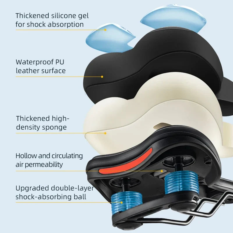 Comfortabele Fietszaad met Schokabsorptie en Ademend Ontwerp – Ergonomisch Fietszitje met Verdikte Siliconen Kussen