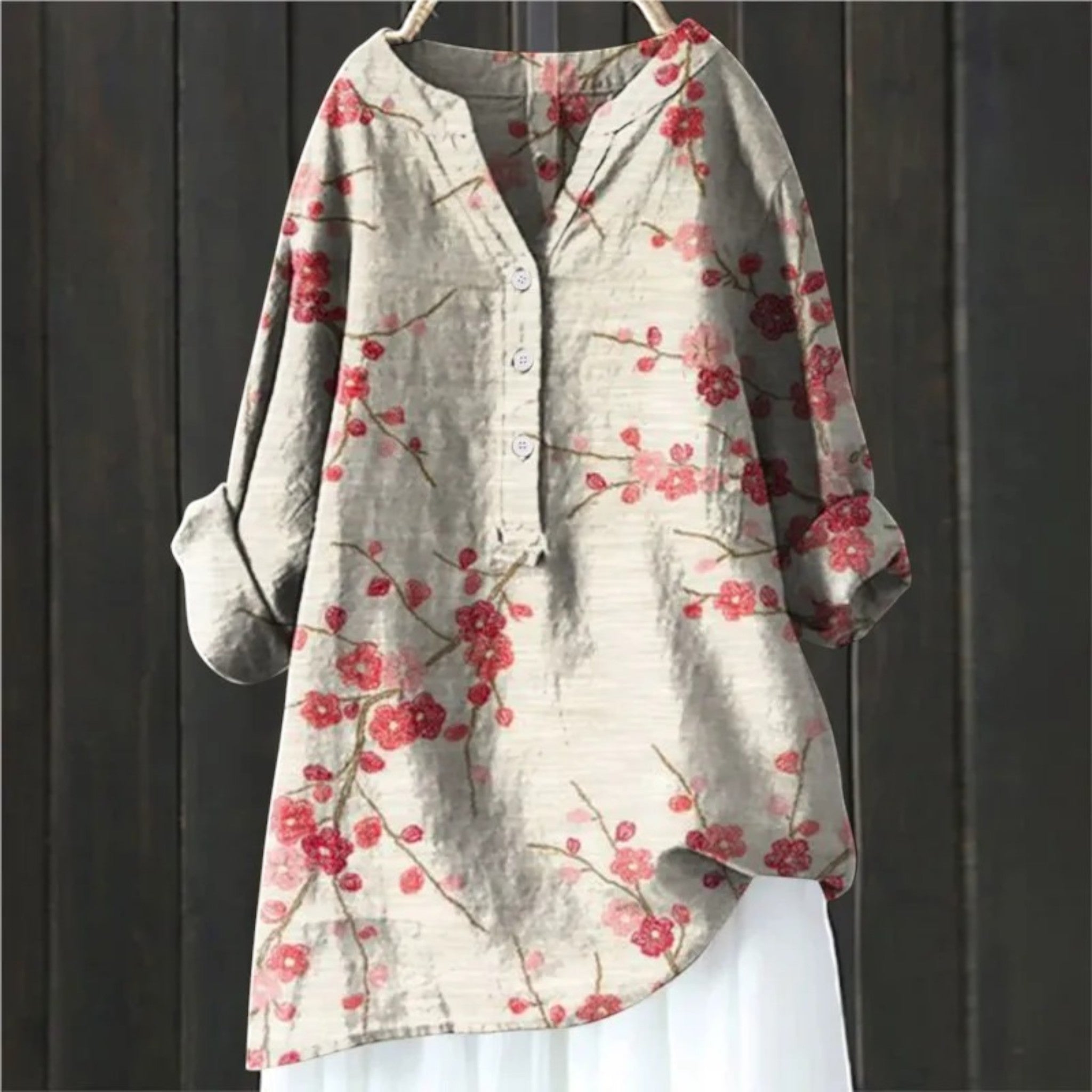 Bloemenblouse Met V-hals | Lange Mouwen