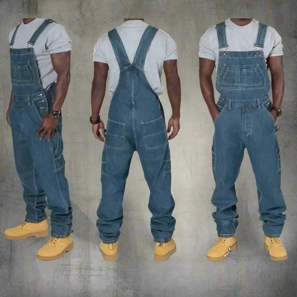 UrbanDenim Heren Splice Denim Overall – Comfortabele Slim Fit Jeans Overall