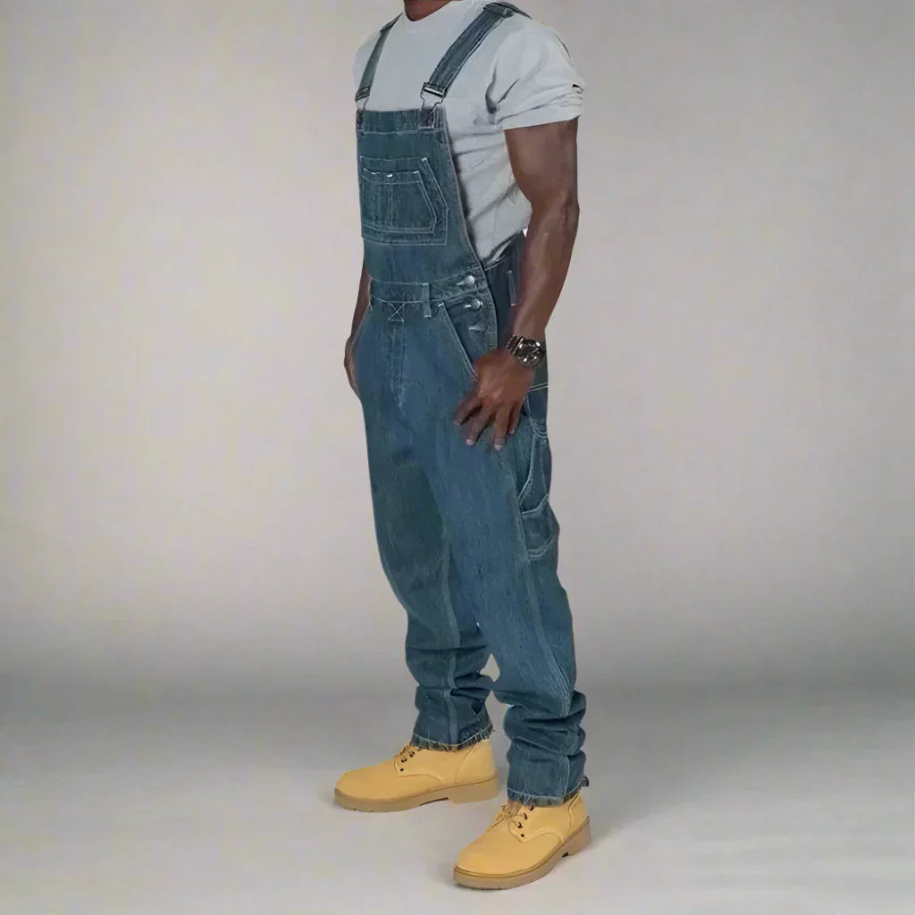 UrbanDenim Heren Splice Denim Overall – Comfortabele Slim Fit Jeans Overall
