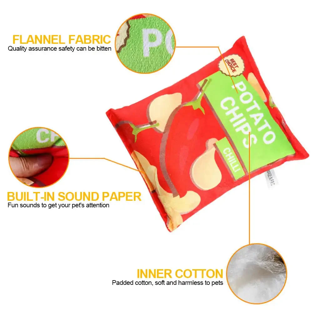 SnackPaws | Leuk knisper-speelgoed voor honden | Chips-ontwerp | Pluche & piepfunctie | Voor kleine & middelgrote honden