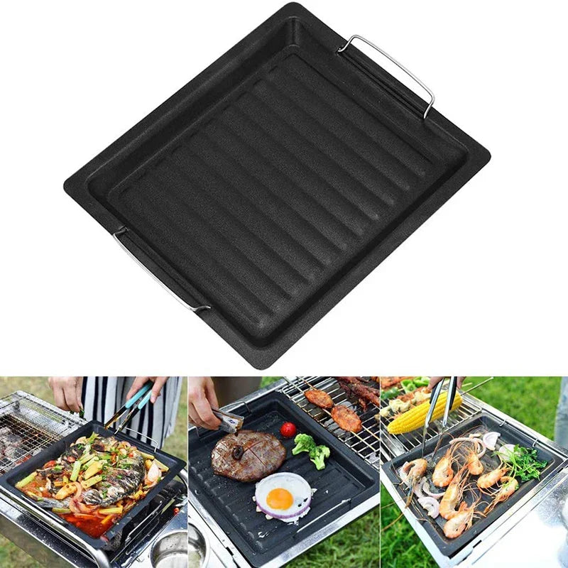 Feurossa Gietijzeren Grillplaat Omkeerbare Plaat | Voor Gasgrill & Fornuis | 25 × 30 cm | Voor Pizza, Vlees, Groenten & Vis