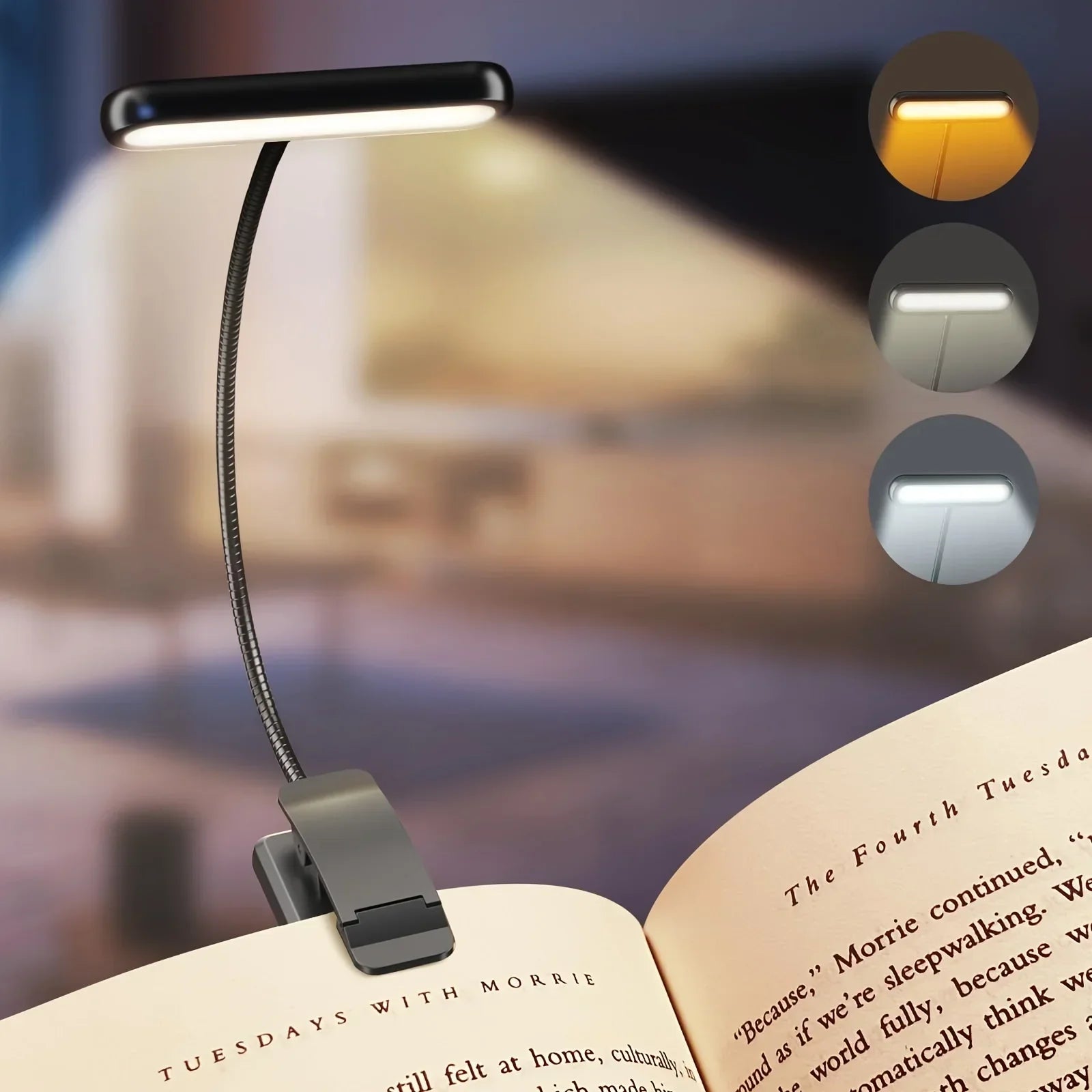 Lezenlamp FlexiRead | USB Oplaadbaar | 3 Lichtkleuren & Dimbaar | Clip & Flexibele Arm