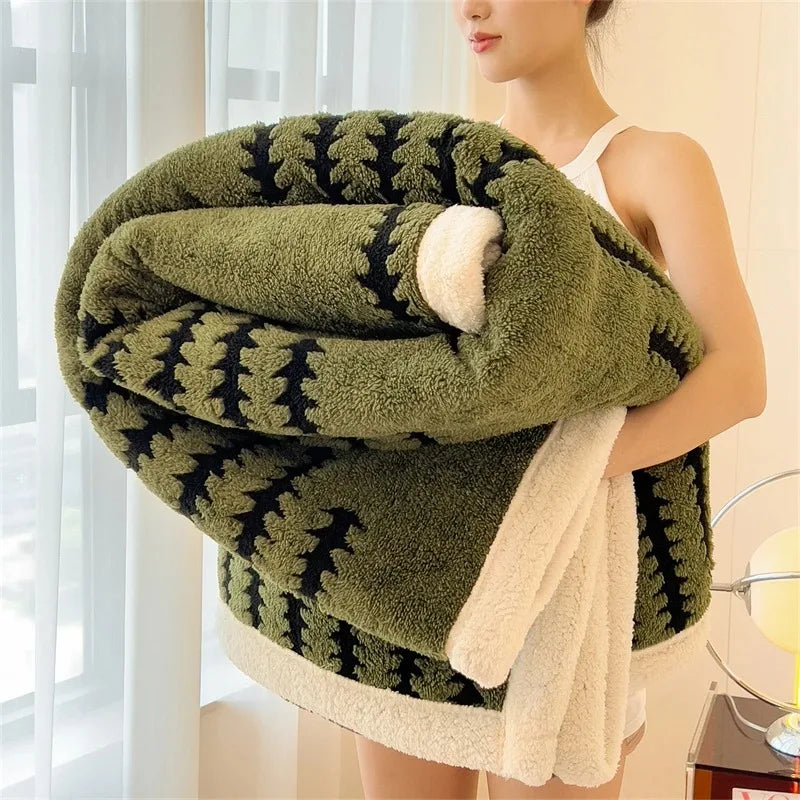 Dubbelzijdige Sherpa Fleece Deken met Geometrisch Patroon – Zachte Warme Woonplaid
