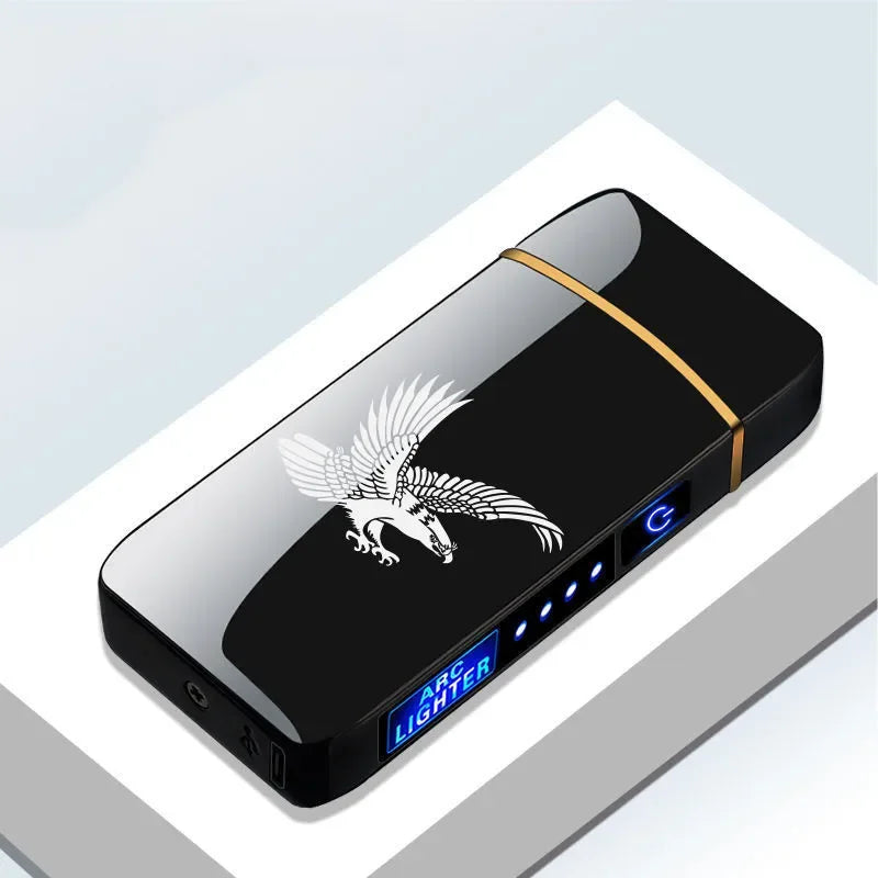 Oplaadbare USB Plasma Aansteker met Winddichte Dubbele Boogvlam – Stijlvol Metaalontwerp voor Binnen- en Buitengebruik