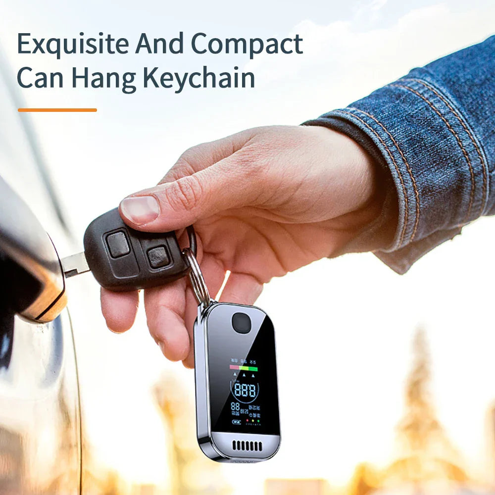 Compact Digitale Alcoholblaastester Sleutelhanger met LCD-scherm – USB Oplaadbare Alcoholtester voor Nauwkeurige Metingen