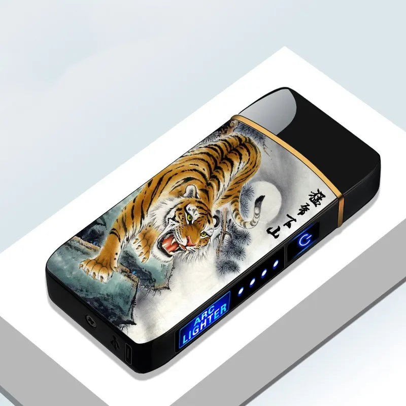 Oplaadbare USB Plasma Aansteker met Winddichte Dubbele Boogvlam – Stijlvol Metaalontwerp voor Binnen- en Buitengebruik