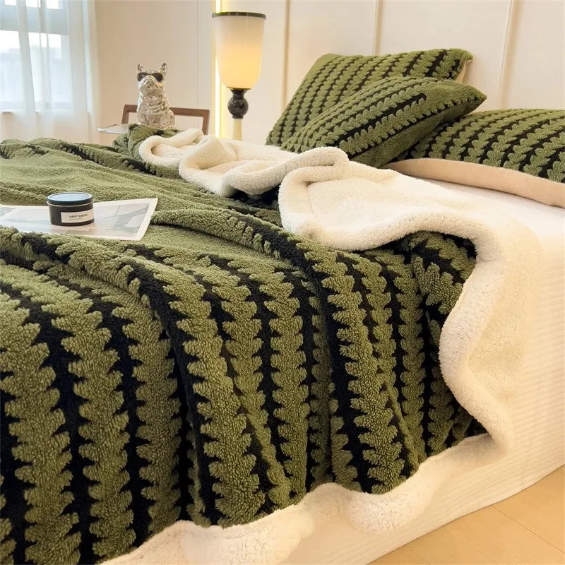 Dubbelzijdige Sherpa Fleece Deken met Geometrisch Patroon – Zachte Warme Woonplaid