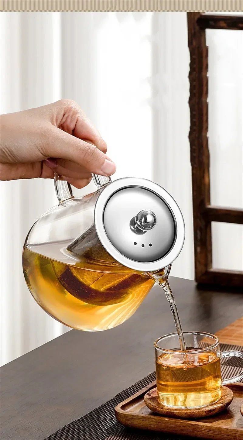 450ml-950ml Hittebestendige Glazen Theepot – RVS Theefilter, Bloemenketel voor Kung Fu Thee, Puer- en Oolong-thee