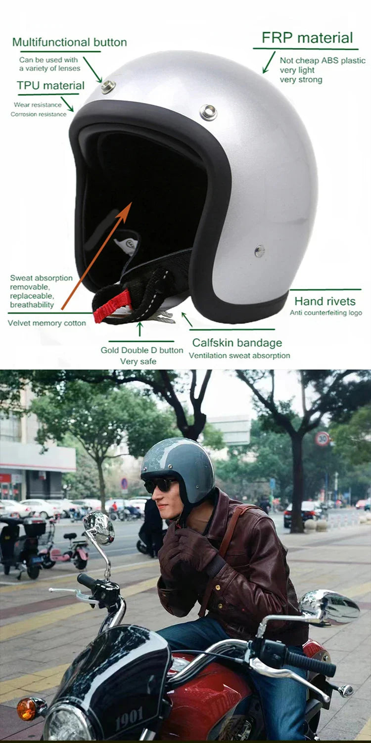 Retro-motorhelm met low-profile en DOT- en ECE-certificering voor veilig rijden
