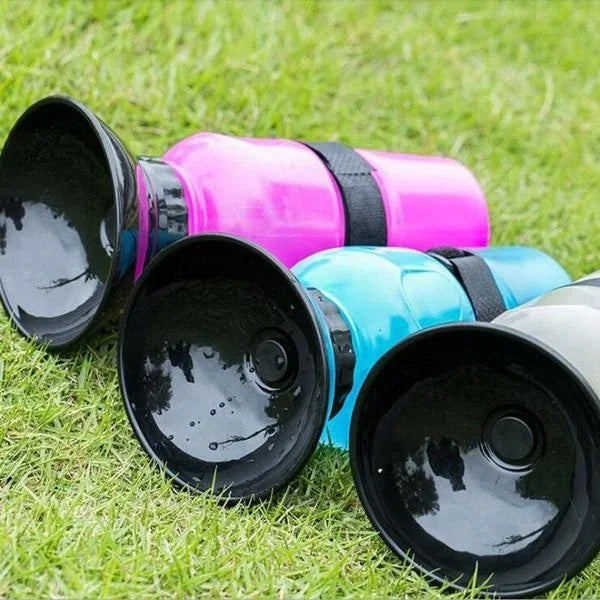 Honden Drinkfles HydroPaws | 2-in-1 met Kom | Lekvrij & Draagbaar | 500ml | Blauw, Roze, Grijs
