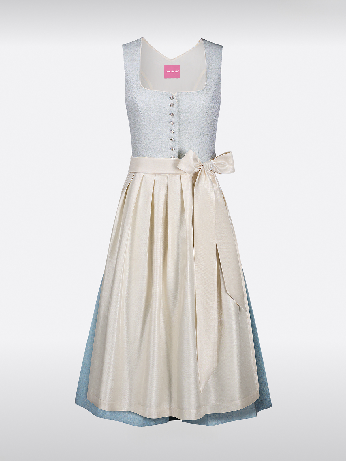 Blauwe Hartvormige Uitsnijding Met Knopen Gelaagd Dirndl