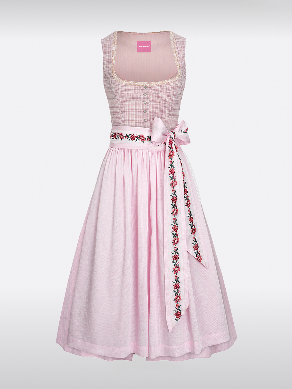 Rosa Rechte Halslijn Knopen Dirndl