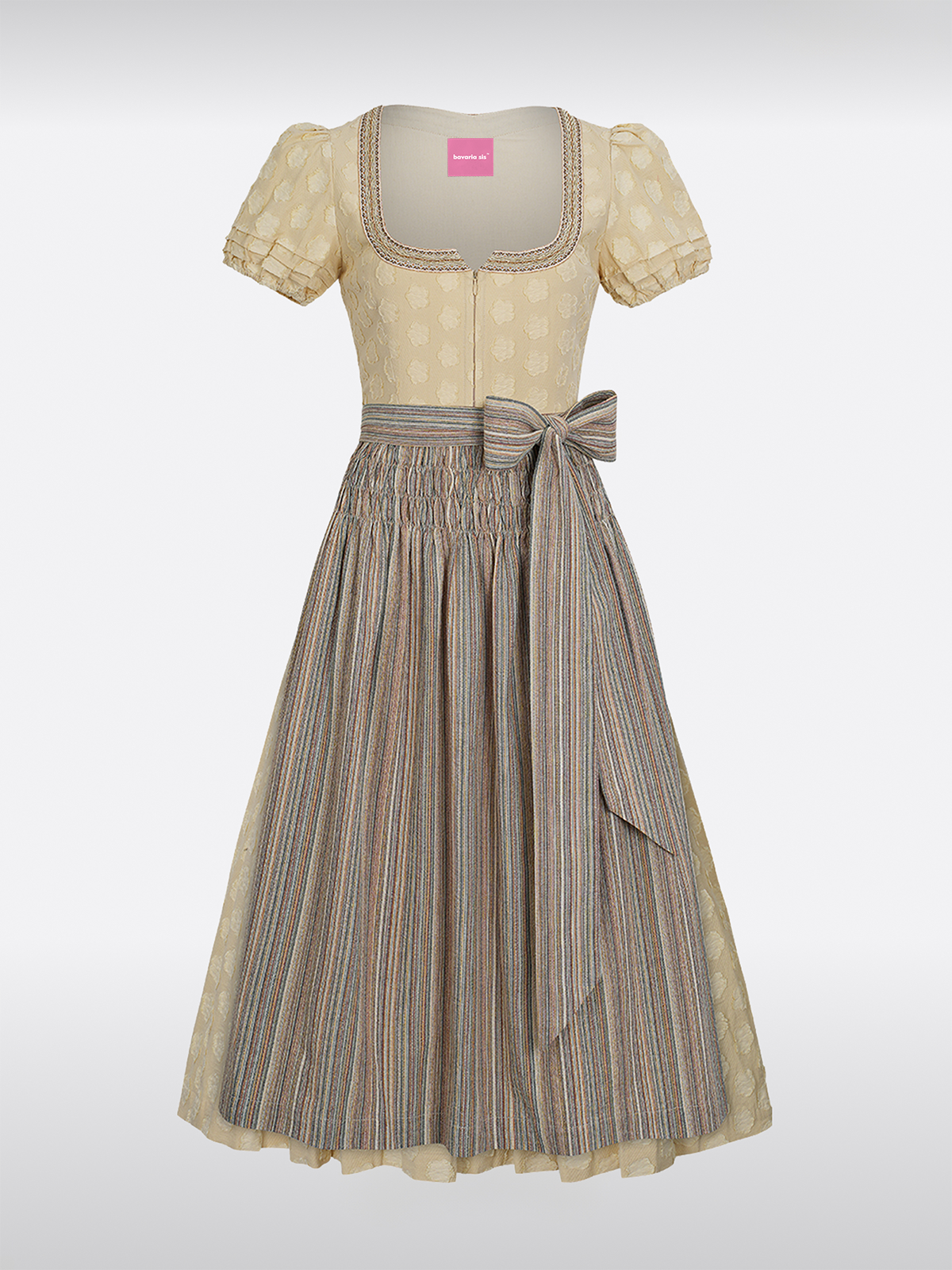 Geel Rechte Halslijn Rits Voorkant Dirndl