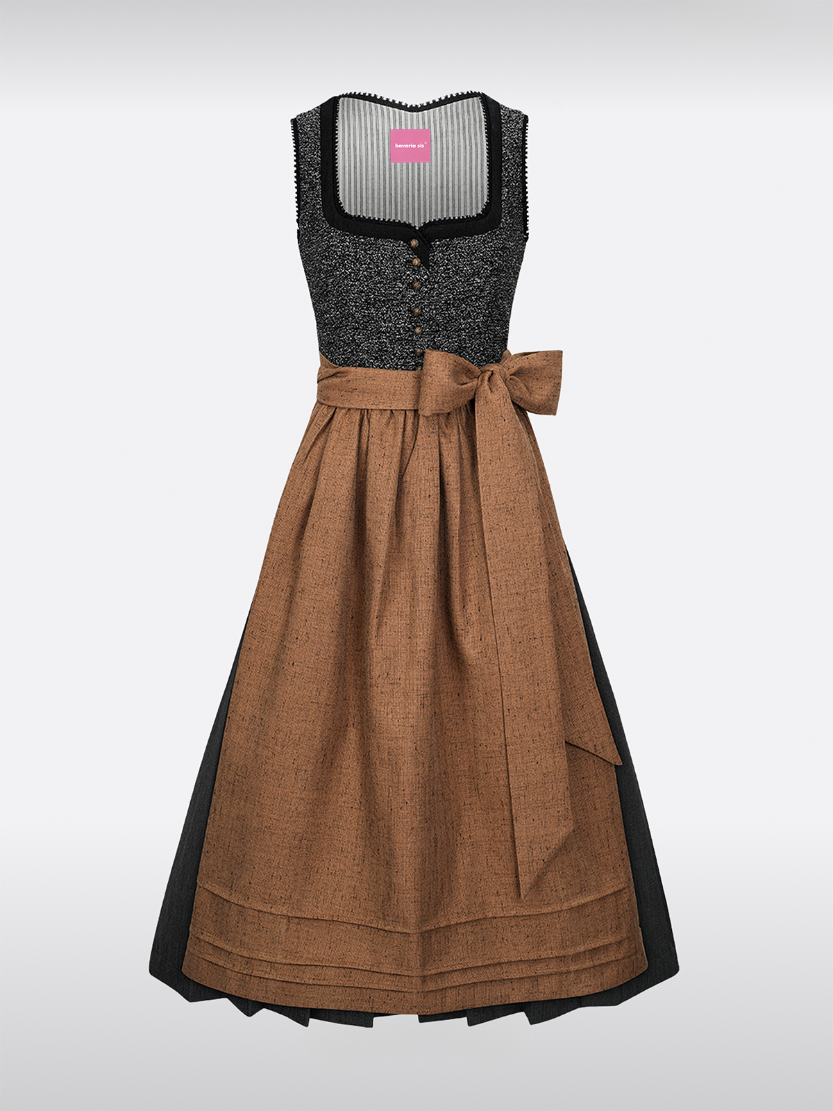 Zwarte Rechte Halslijn Rits Voorkant Dirndl