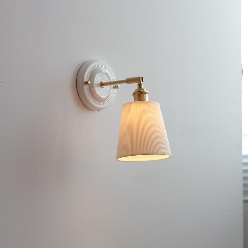 Vintage Japanse Keramiek Messing 1-Licht Wandlamp