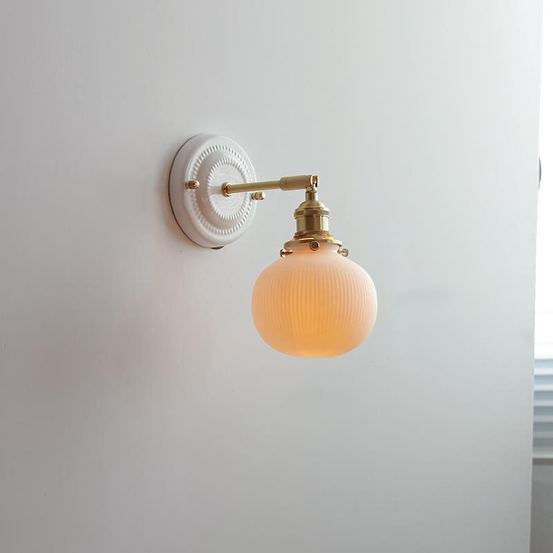 Vintage Japanse Keramiek Messing 1-Licht Wandlamp