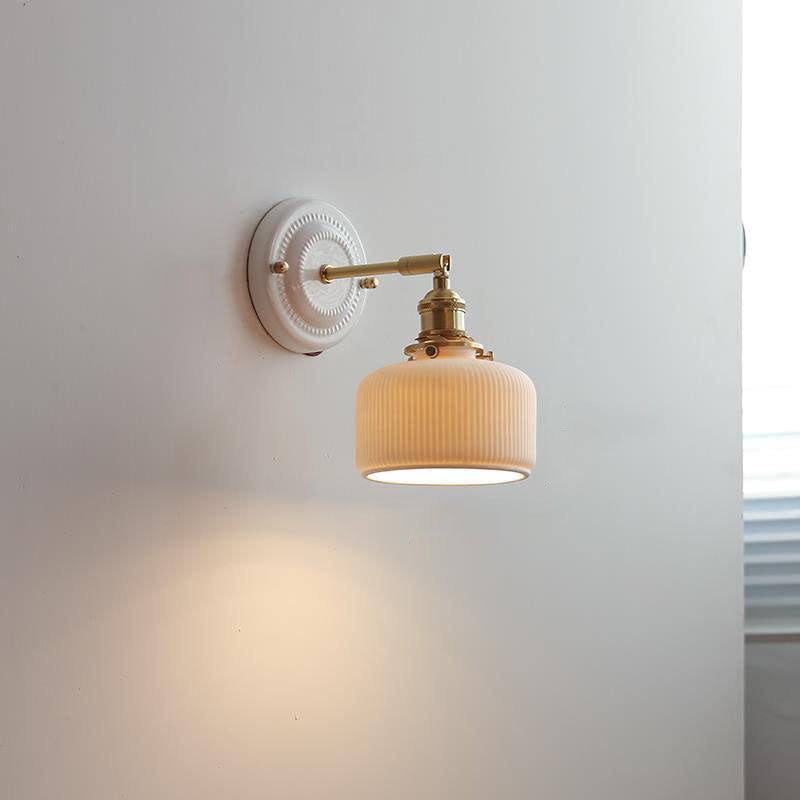 Vintage Japanse Keramiek Messing 1-Licht Wandlamp