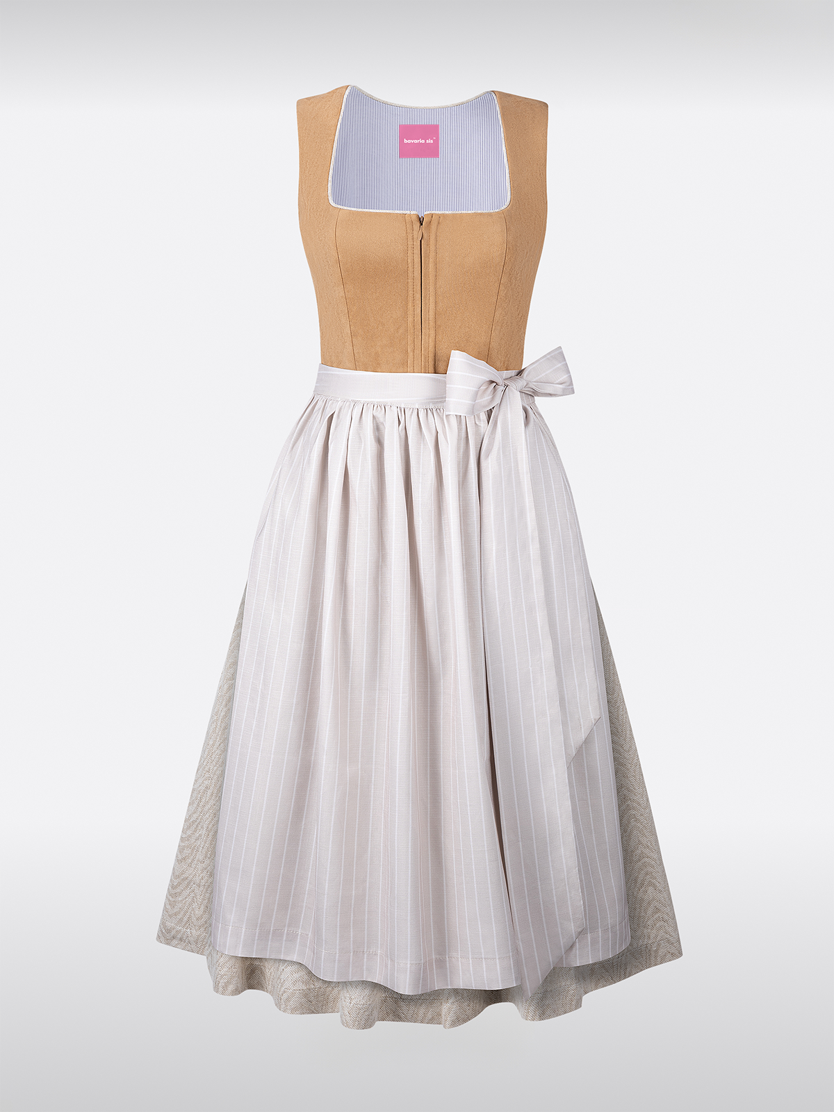 Dirndl in Bruin met Gemusterd en Rechte Uitsnede