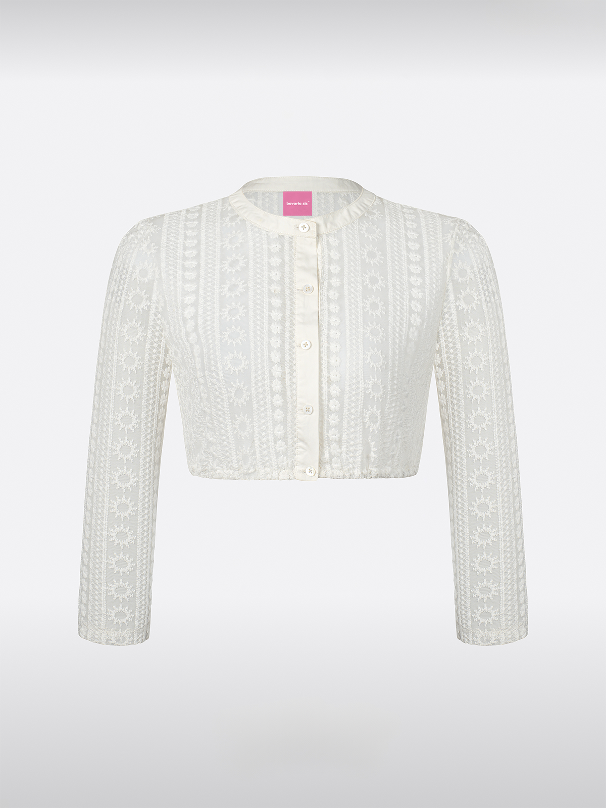 Witte Langarm Hooggesloten Dirndlblouse van Kant