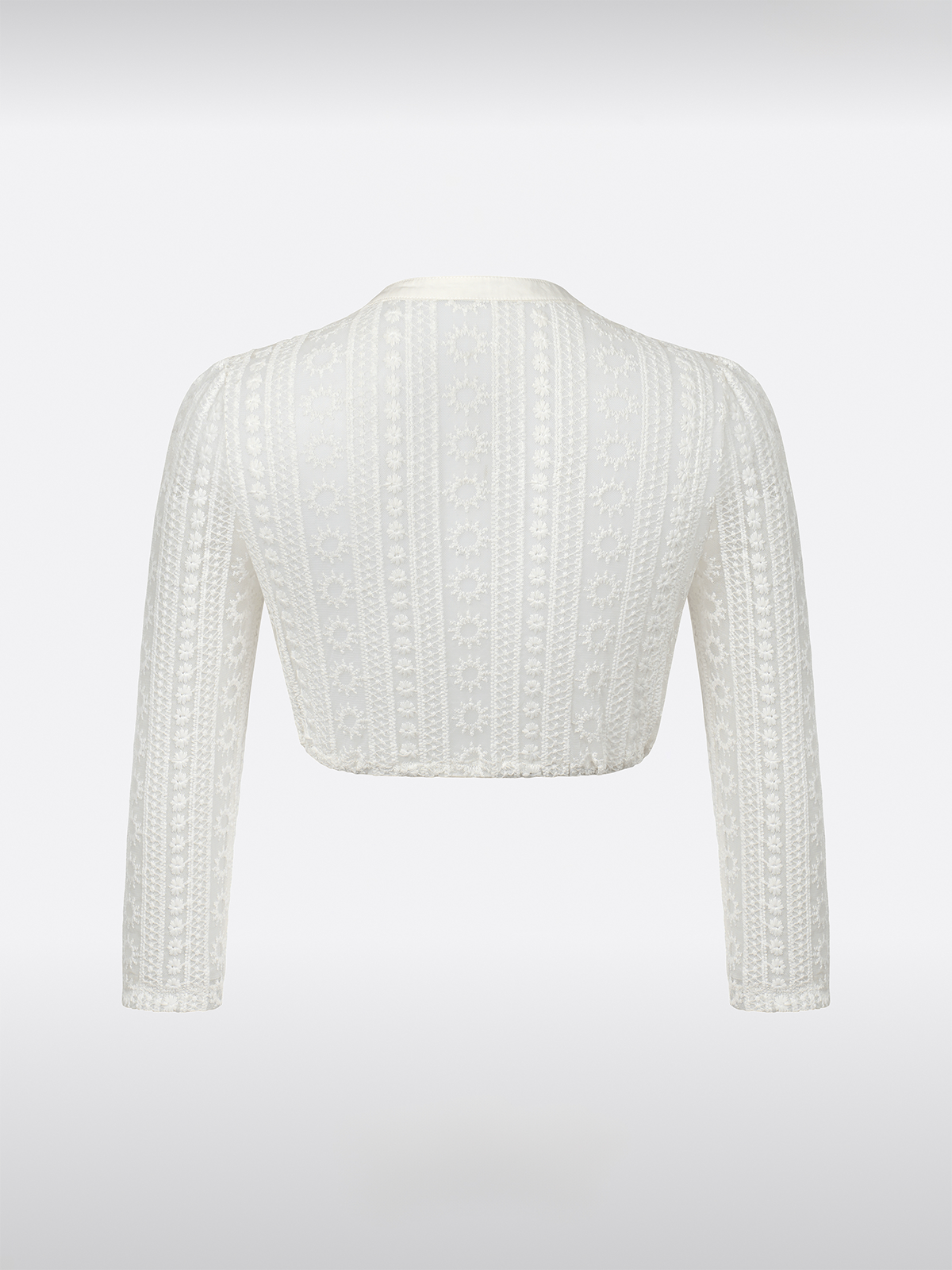 Witte Langarm Hooggesloten Dirndlblouse van Kant