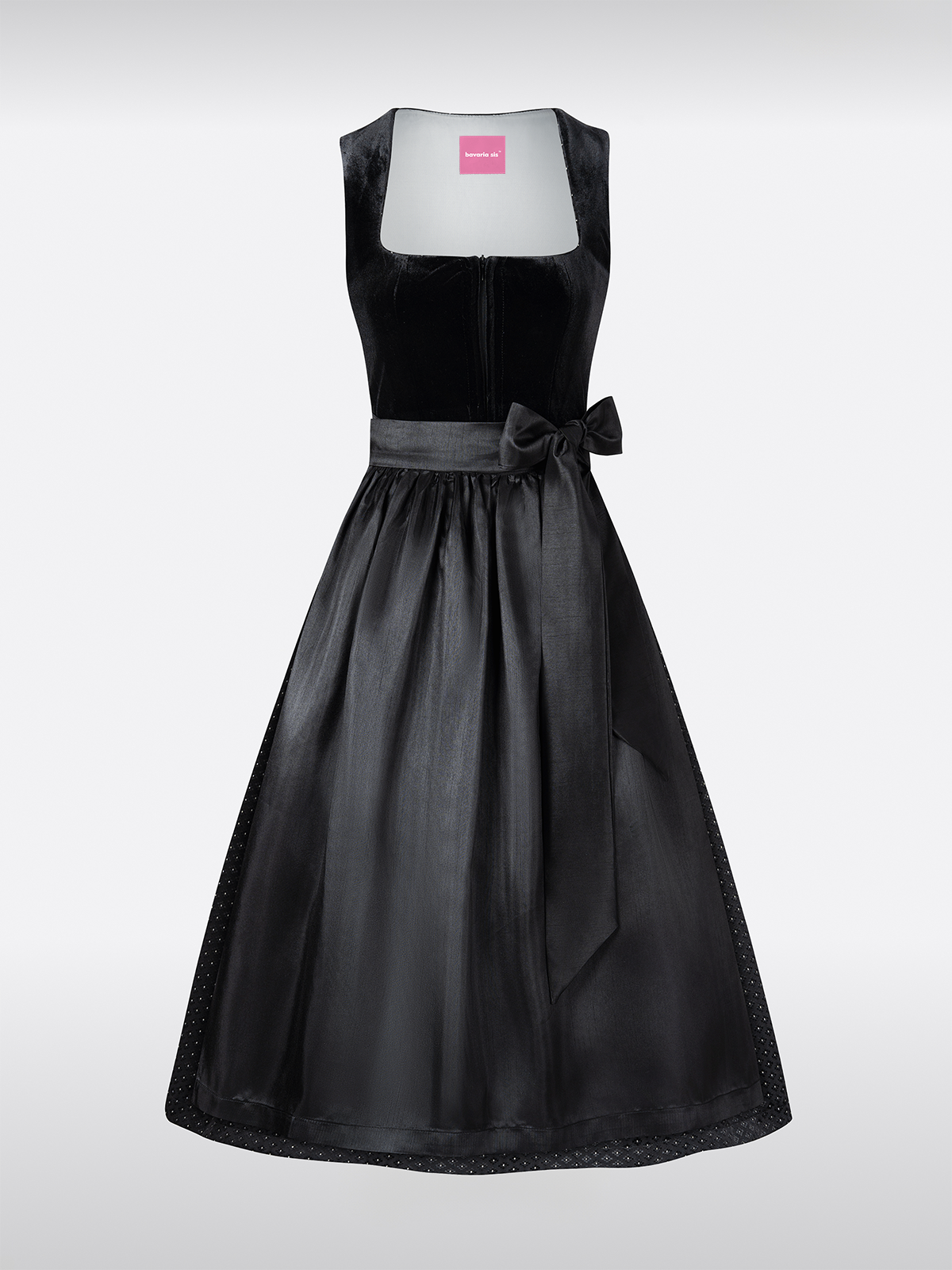 Zwarte Samt Dirndl met Rechte Uitsnijding