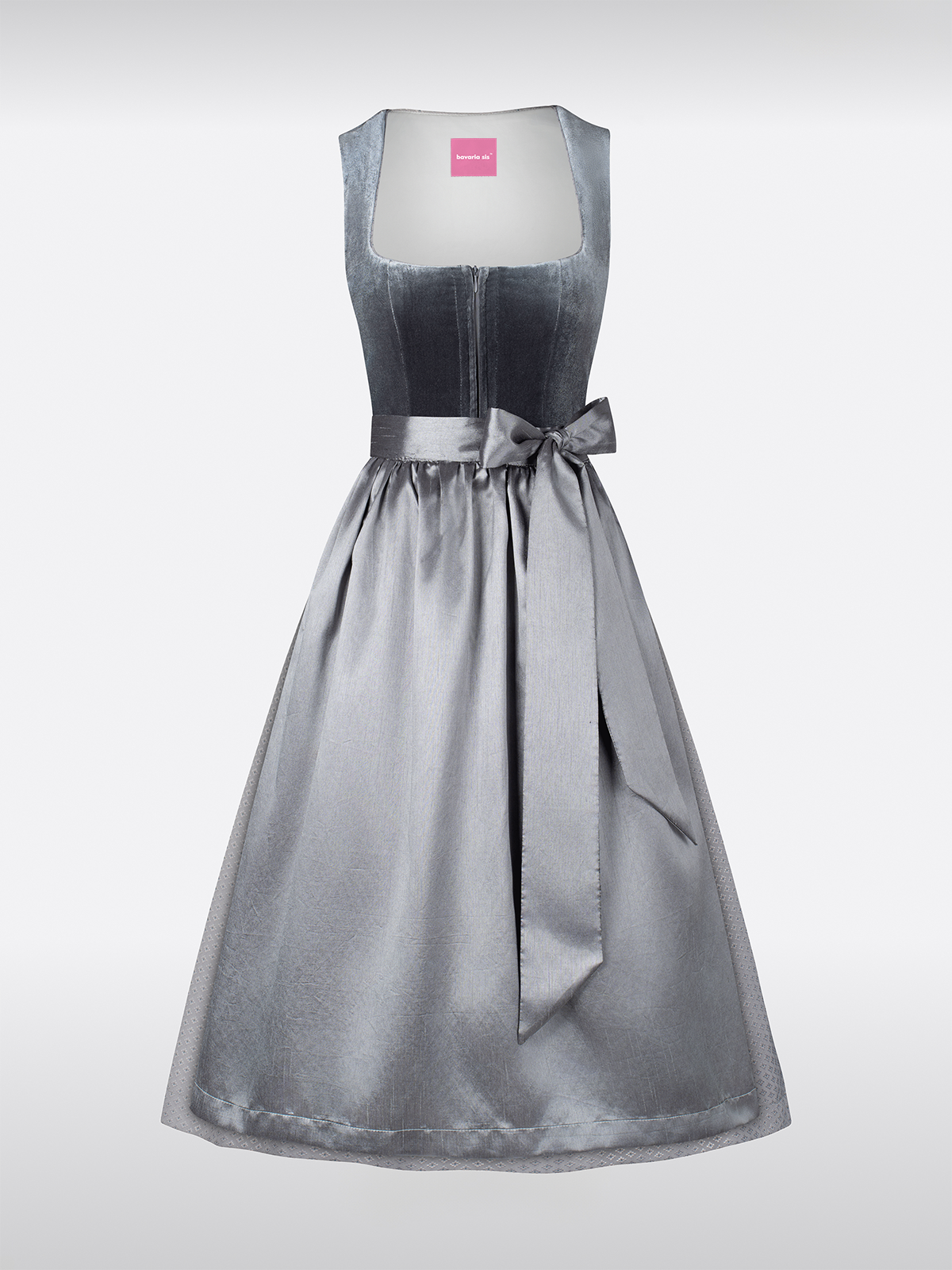 Samt Dirndl in Grijs met Rechte Halslijn