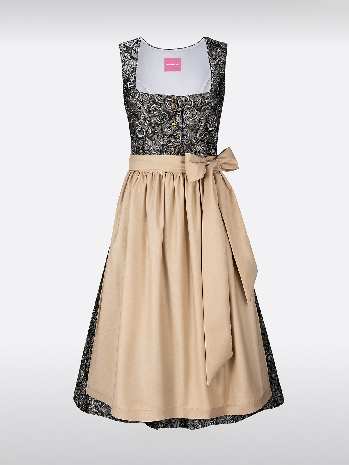 Geel Rechte Halslijn Knopen Bloemenpatroon Dirndl