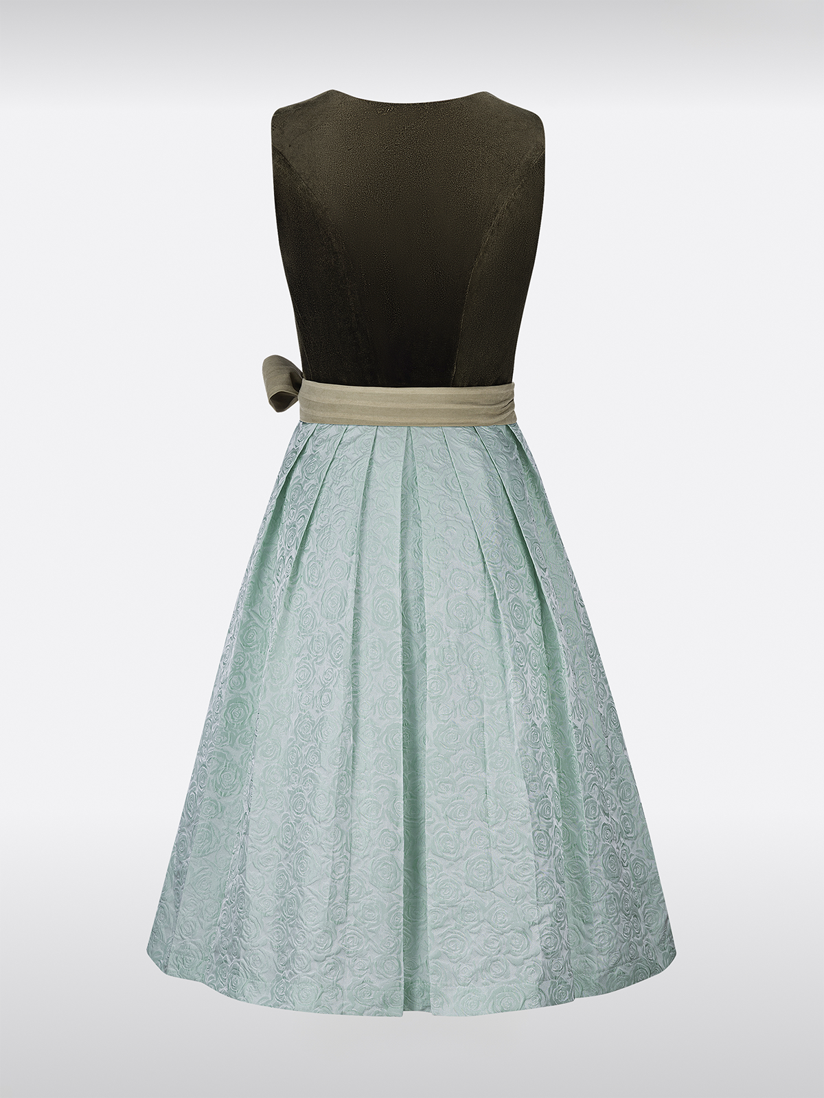 Samt Dirndl in Groen met Rechte Halslijn Knopen Bloemenpatroon