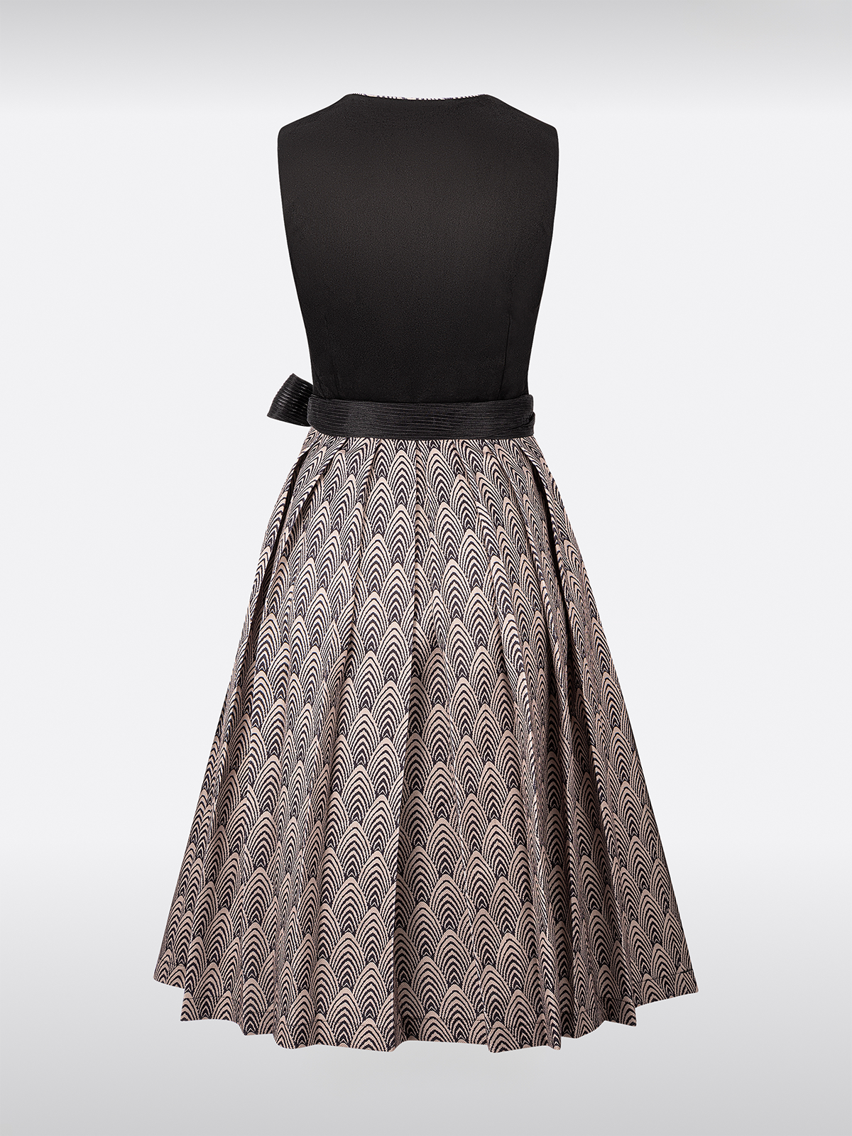 Dirndl in Zwart met Rechte Halslijn Geometrische Patronen