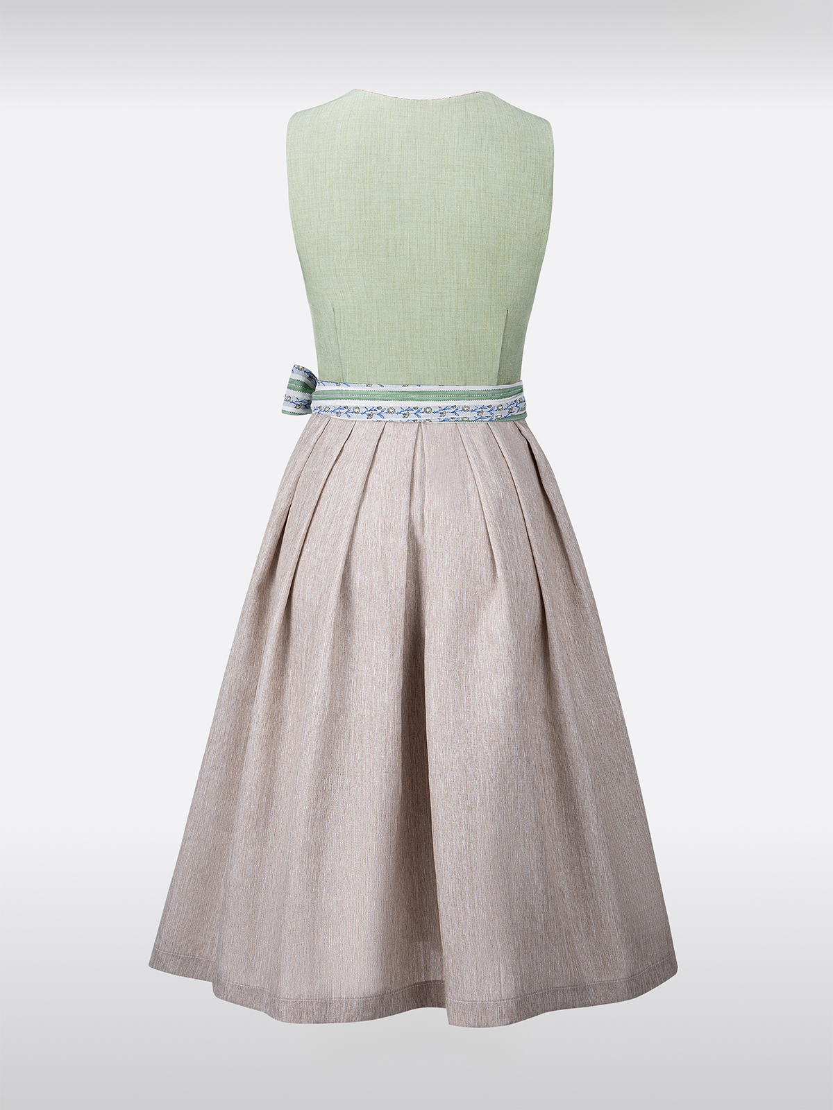 Groene Dirndl met Rechte Halslijn en Bloemenpatroon